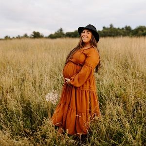 Maxi,dress,burnt orange,poet sleeve